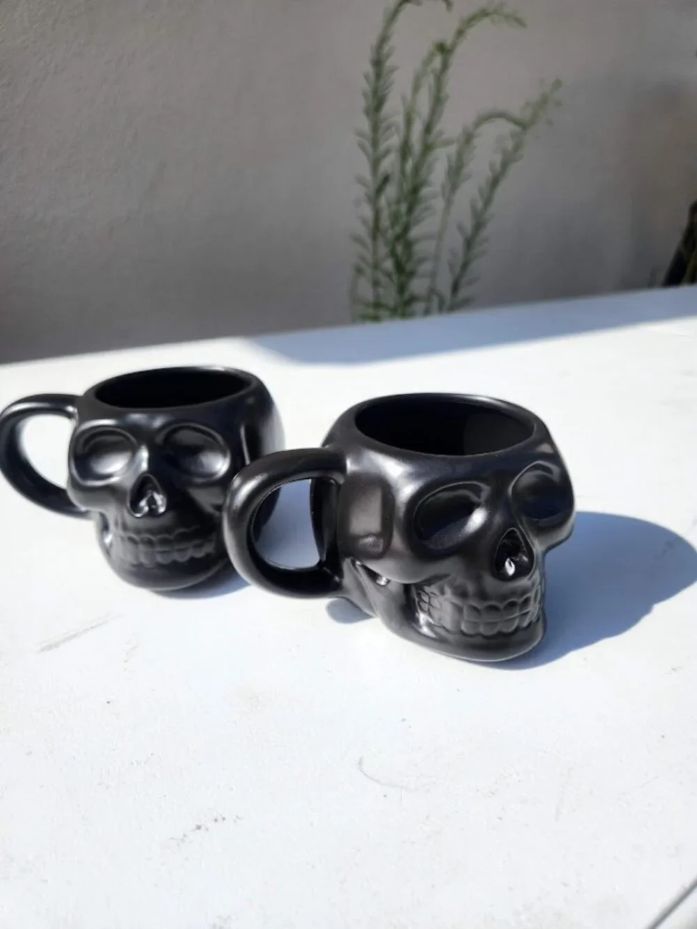 NEW Skull Mug Set of 2 Coffee Mugs Stackable Dia De Los Muertos Skulls Halloween